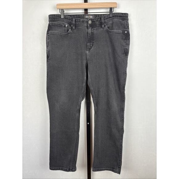 DU/ER Relaxed Taper Performance Jeans L2X Mens 36x30 Black Stretch Coolmax Denim